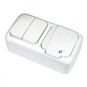 Вимикач 2кл. + Розетка з/з IP54 Palmiye (біла) VIKO